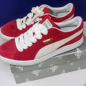 Puma Red and White Suede Sneakers